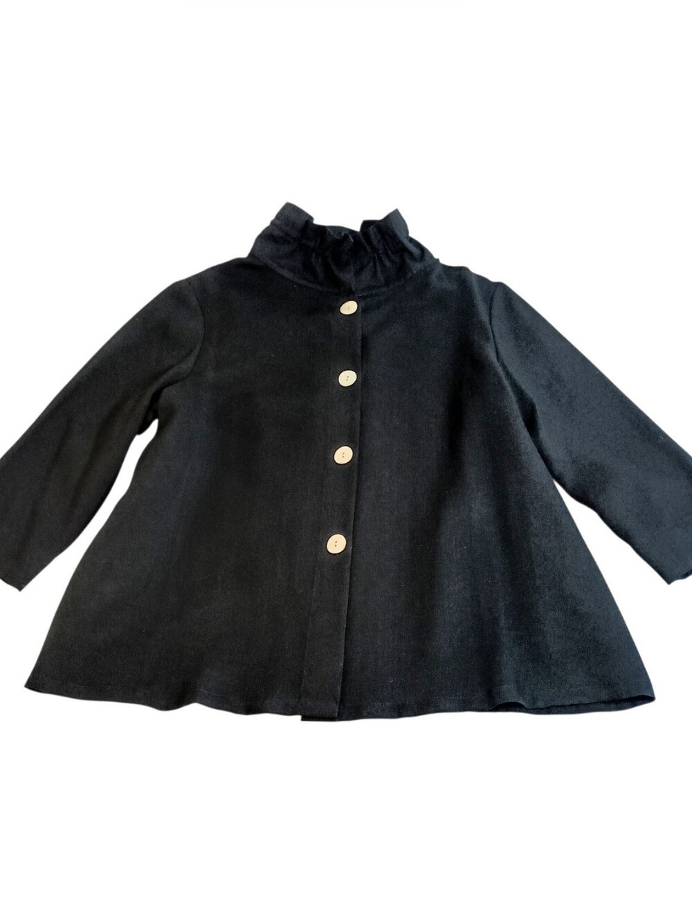 FRIDAZE Black Linen Blouse Or Jacket Wire Collar Pockets MOP Buttons